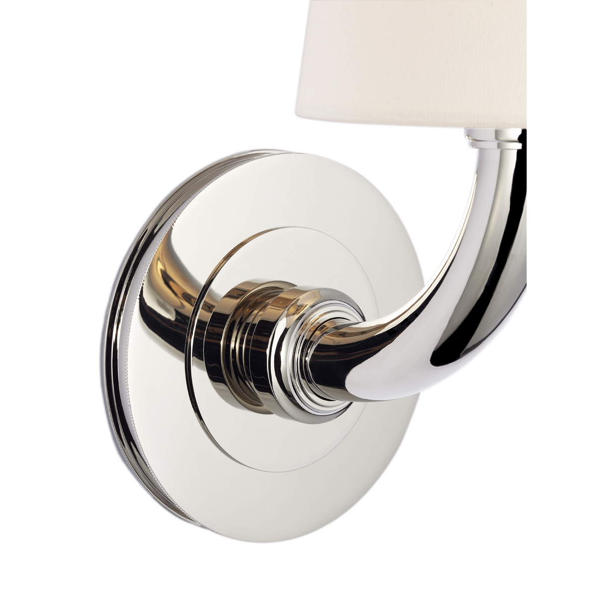 Thomas O'Brien Rally 12" Bath Sconce in Polished Nickel with Linen Shade W5" x H11.75" x E6.5"