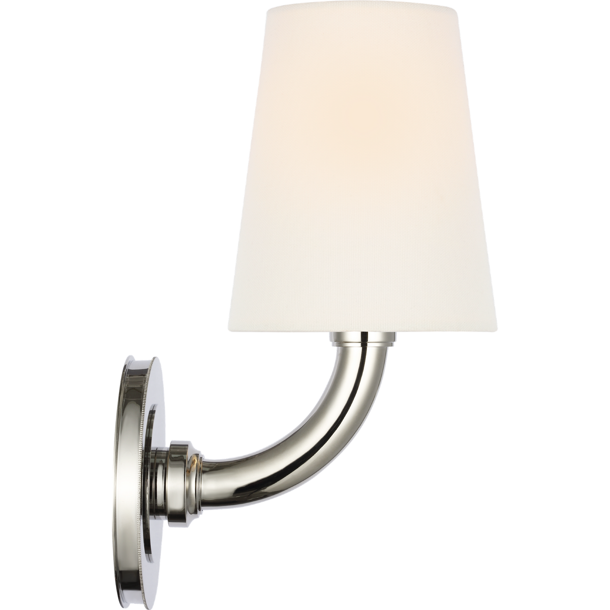 Thomas O'Brien Rally 12" Bath Sconce in Polished Nickel with Linen Shade W5" x H11.75" x E6.5"