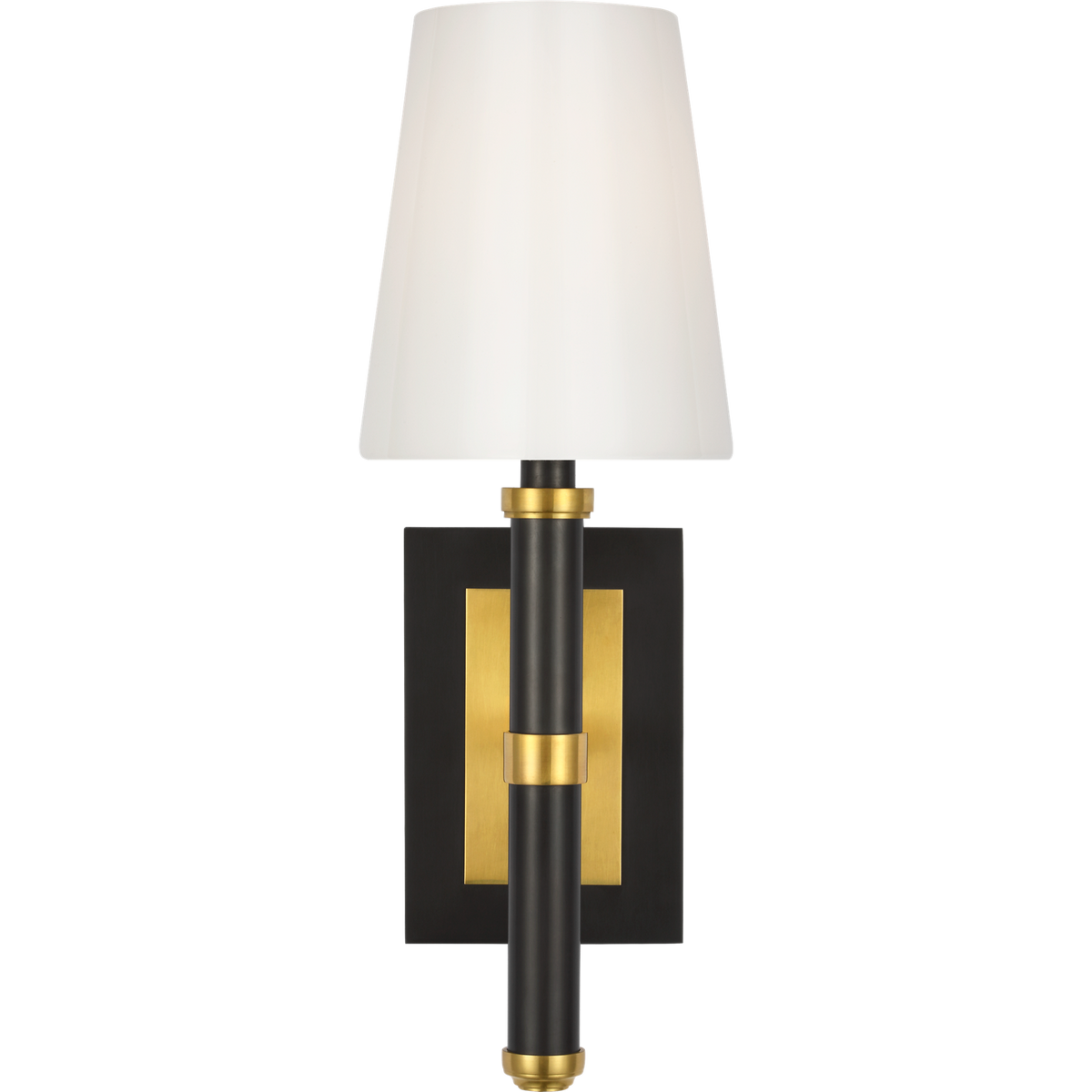 Thomas O'Brien Rally 15" Sconce in Bronze and Hand-Rubbed Antique Brass with White Glass Shade W5" x H14.75" x E6.25"