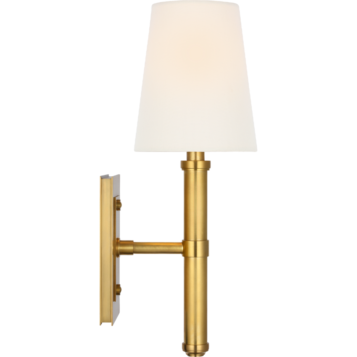Thomas O'Brien Rally 15" Sconce in Hand-Rubbed Antique Brass with Linen Shade W5" x H14.75" x E6.25"