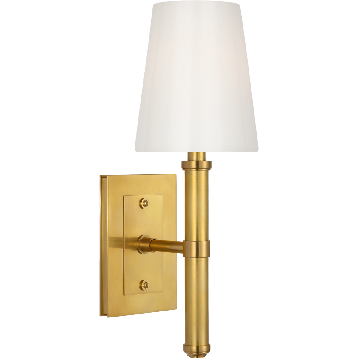 Thomas O'Brien Rally 15" Sconce in Hand-Rubbed Antique Brass with White Glass Shade W5" x H14.75" x E6.25"