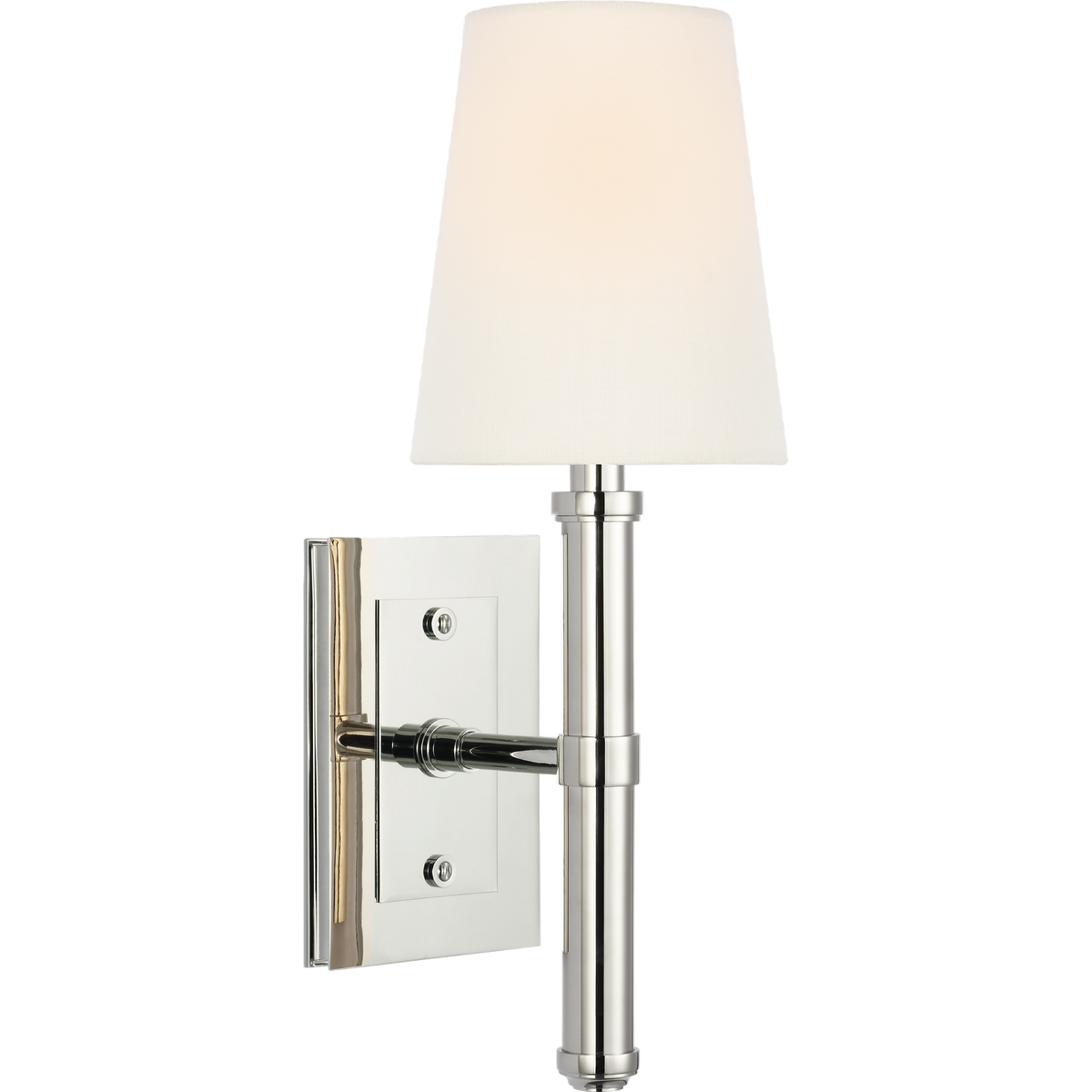 Thomas O'Brien Rally 15" Sconce in Polished Nickel with Linen Shade W5" x H14.75" x E6.25"
