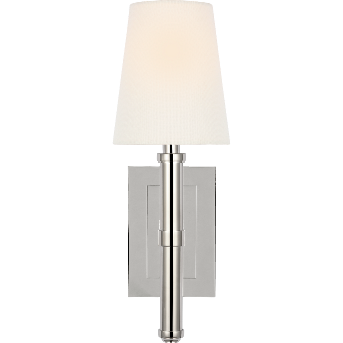 Thomas O'Brien Rally 15" Sconce in Polished Nickel with Linen Shade W5" x H14.75" x E6.25"