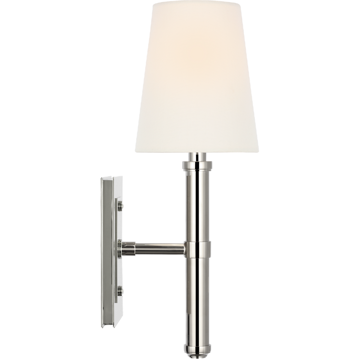 Thomas O'Brien Rally 15" Sconce in Polished Nickel with Linen Shade W5" x H14.75" x E6.25"