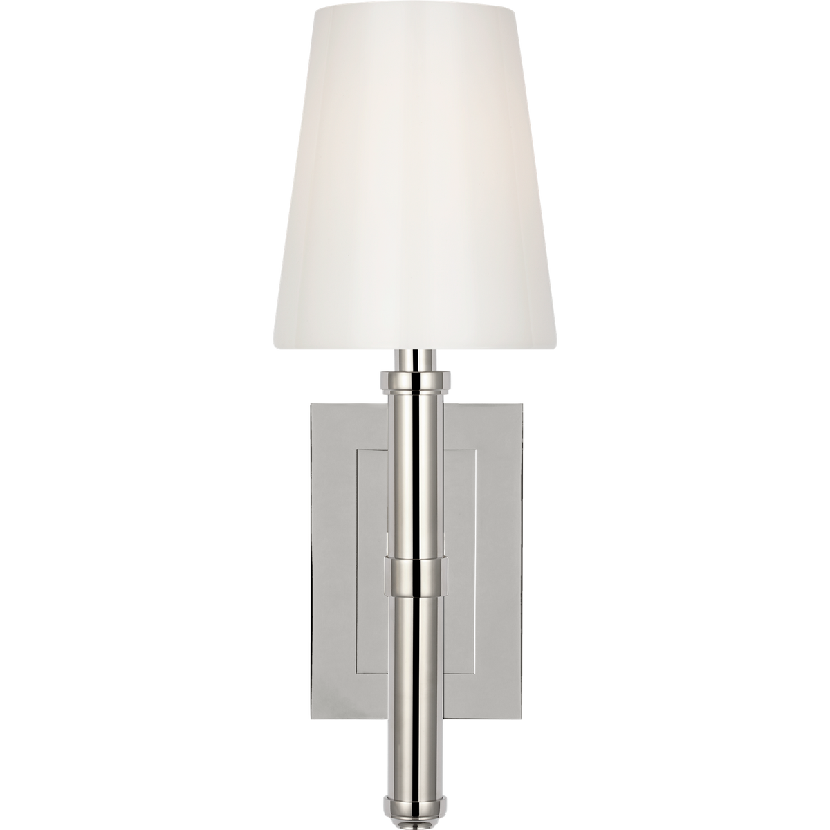 Thomas O'Brien Rally 15" Sconce in Polished Nickel with White Glass Shade W5" x H14.75" x E6.25"