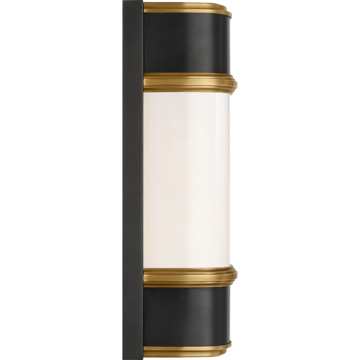 Thomas O'Brien Rally 13" Linear Bath Sconce in Bronze and Hand-Rubbed Antique Brass with White Glass W3.75" x H12.75" x E4"