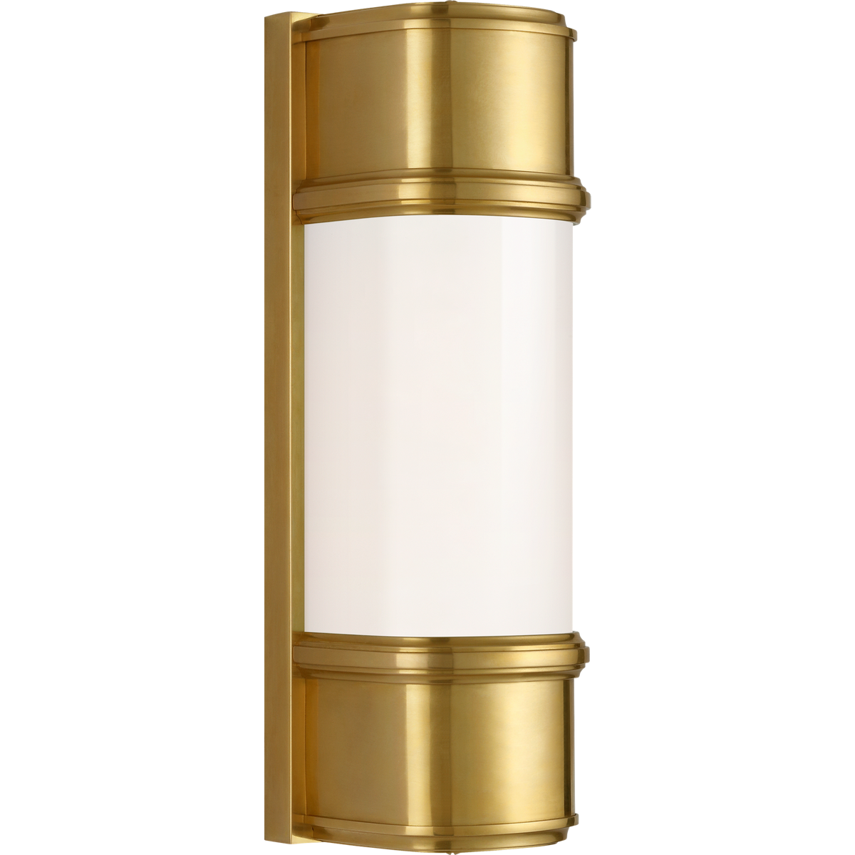 Thomas O'Brien Rally 13" Linear Bath Sconce in Hand-Rubbed Antique Brass with White Glass W3.75" x H12.75" x E4"