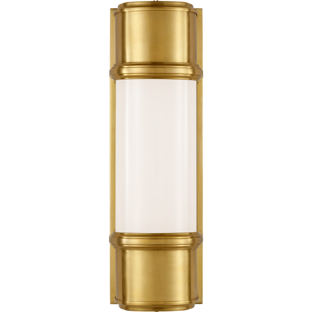 Thomas O'Brien Rally 13" Linear Bath Sconce in Hand-Rubbed Antique Brass with White Glass W3.75" x H12.75" x E4"