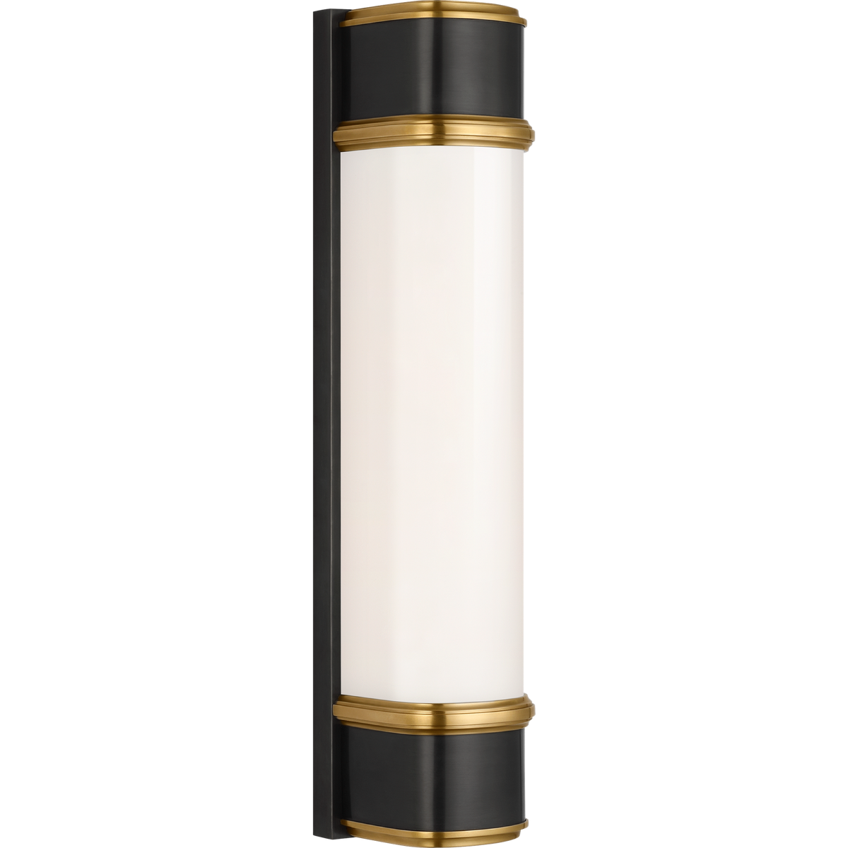 Thomas O'Brien Rally 19" Linear Bath Sconce in Bronze and Hand-Rubbed Antique Brass with White Glass W3.75" x H18.5" x E4"