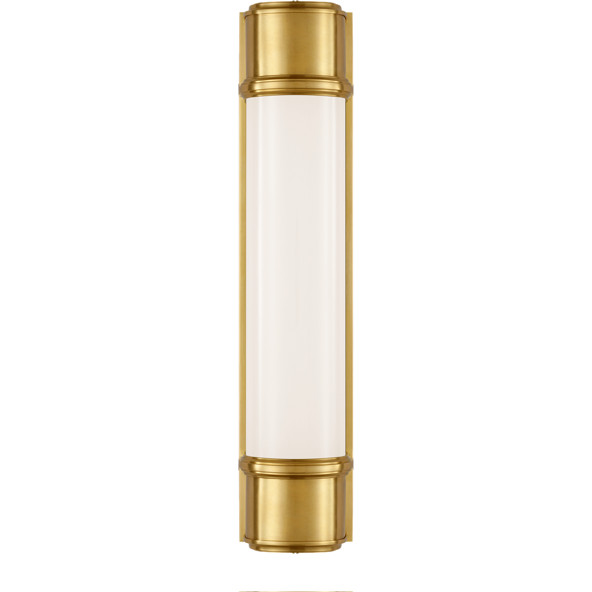 Thomas O'Brien Rally 19" Linear Bath Sconce in Hand-Rubbed Antique Brass with White Glass W3.75" x H18.5" x E4"