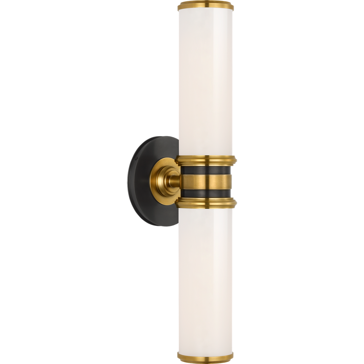 Thomas O'Brien Rally 18" Double Bath Sconce in Bronze and Hand-Rubbed Antique Brass with White Glass W4.75" x H18" x E5"
