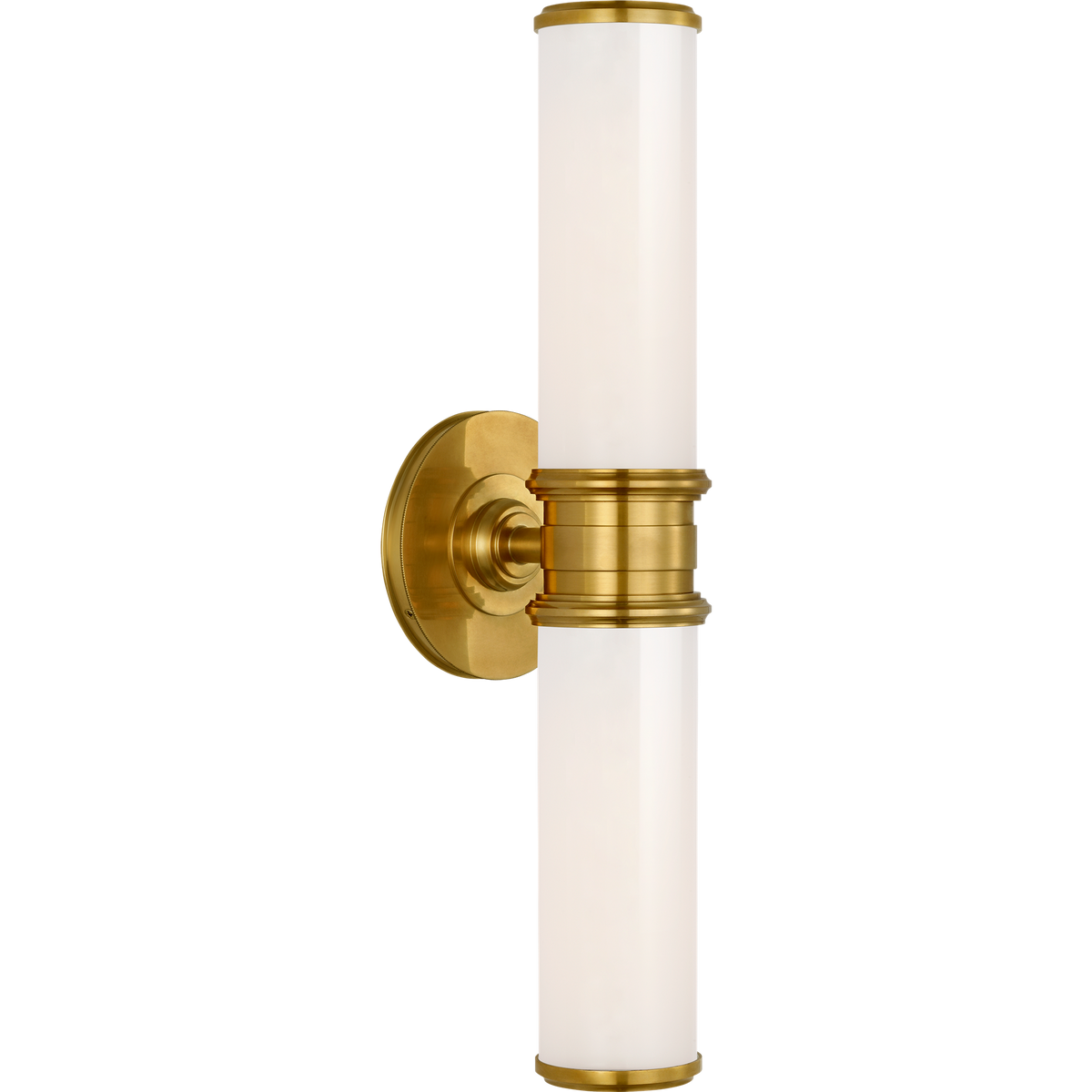 Thomas O'Brien Rally 18" Double Bath Sconce in Hand-Rubbed Antique Brass with White Glass W4.75" x H18" x E5"