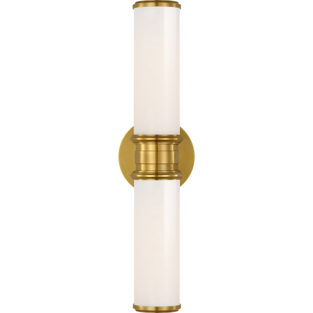 Thomas O'Brien Rally 18" Double Bath Sconce in Hand-Rubbed Antique Brass with White Glass W4.75" x H18" x E5"