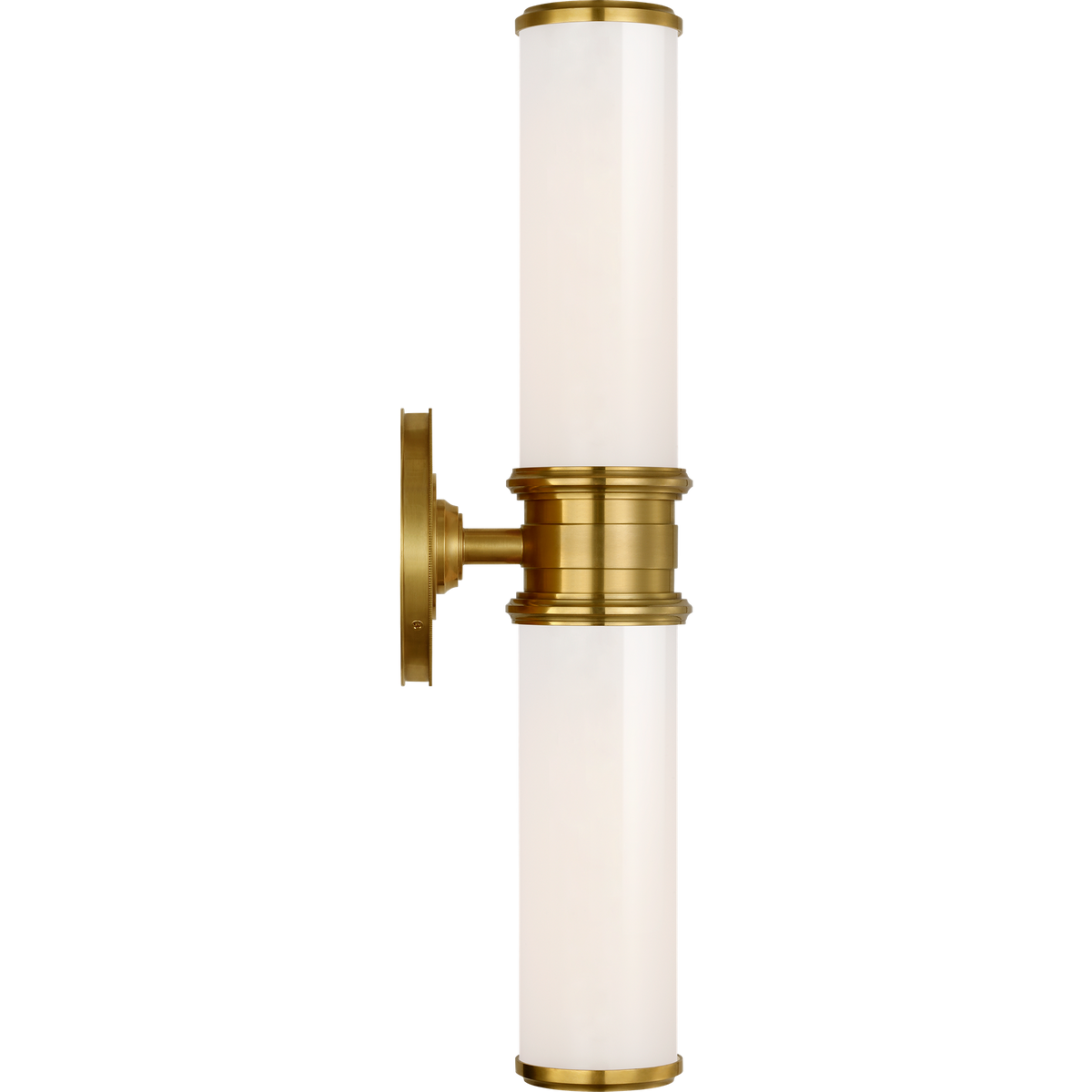 Thomas O'Brien Rally 18" Double Bath Sconce in Hand-Rubbed Antique Brass with White Glass W4.75" x H18" x E5"