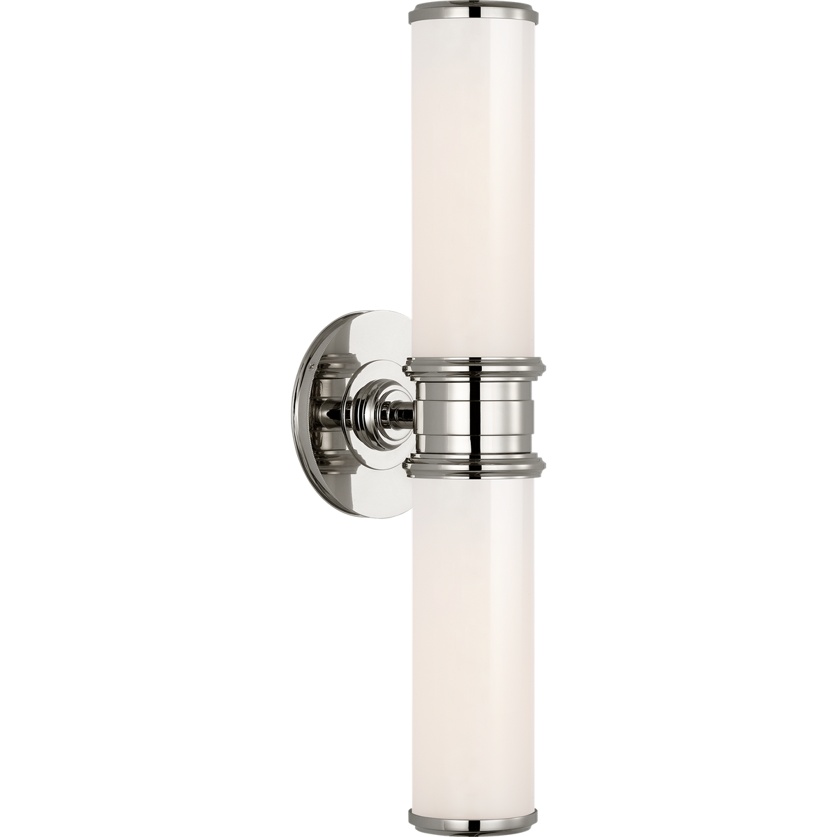 Thomas O'Brien Rally 18" Double Bath Sconce in Polished Nickel with White Glass W4.75" x H18" x E5"