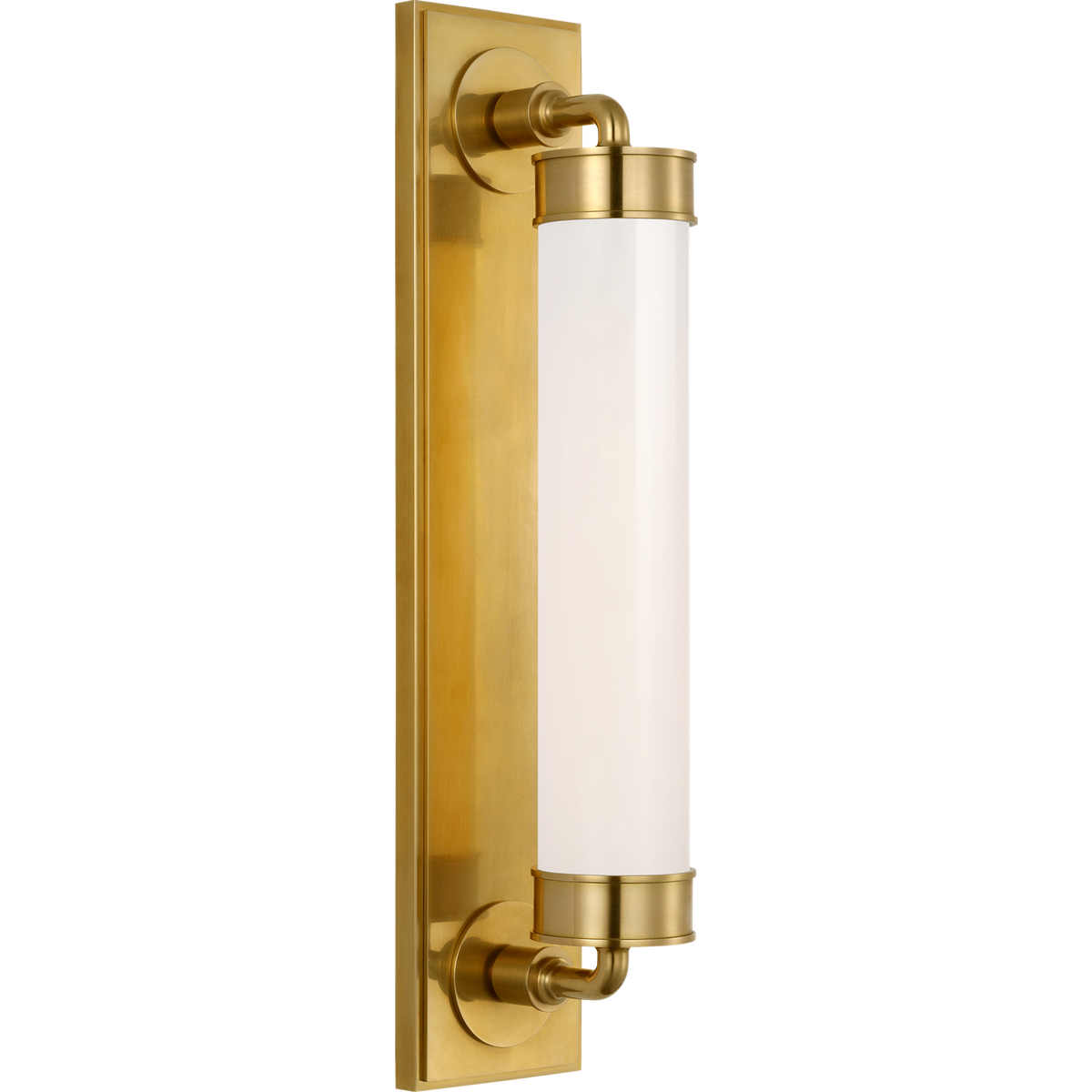 Thomas O'Brien Maritime 20" Linear Bath Sconce in Hand-Rubbed Antique Brass with White Glass W4.25" x H20" x E5"