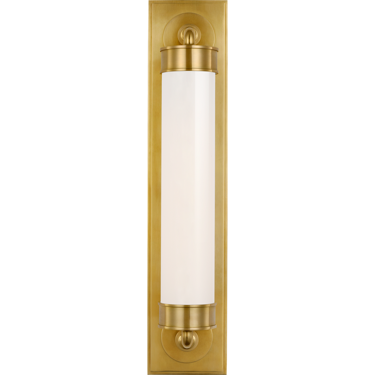 Thomas O'Brien Maritime 20" Linear Bath Sconce in Hand-Rubbed Antique Brass with White Glass W4.25" x H20" x E5"