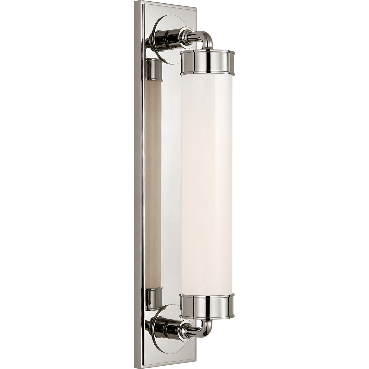 Thomas O'Brien Maritime 20" Linear Bath Sconce in Polished Nickel with White Glass W4.25" x H20" x E5"