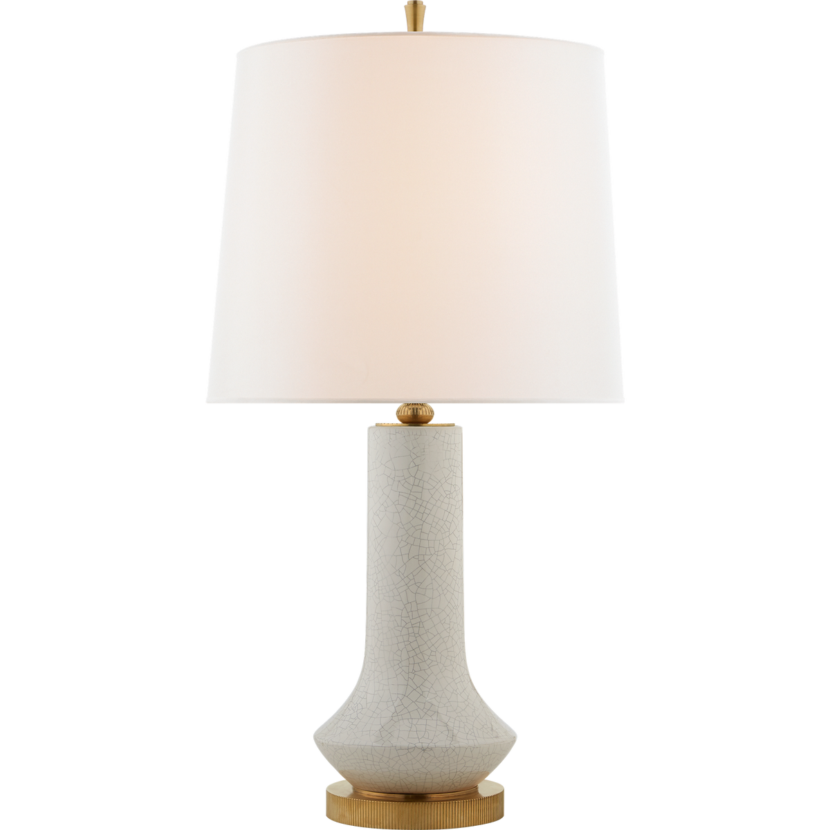 Thomas O'Brien Luisa Cordless Table Lamp in White Crackle with Linen Shade W16" x H30.5"