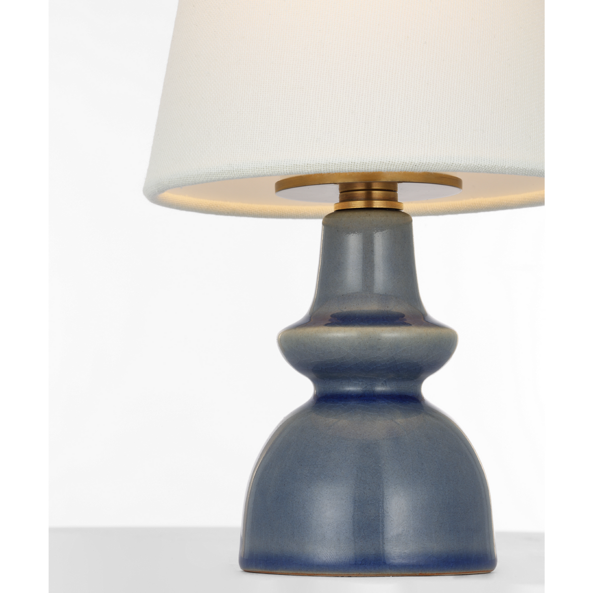 Thomas O'Brien Fifi 10" Cordless Accent Lamp in Polar Blue Crackle with Linen Shade W5.5" x H10"
