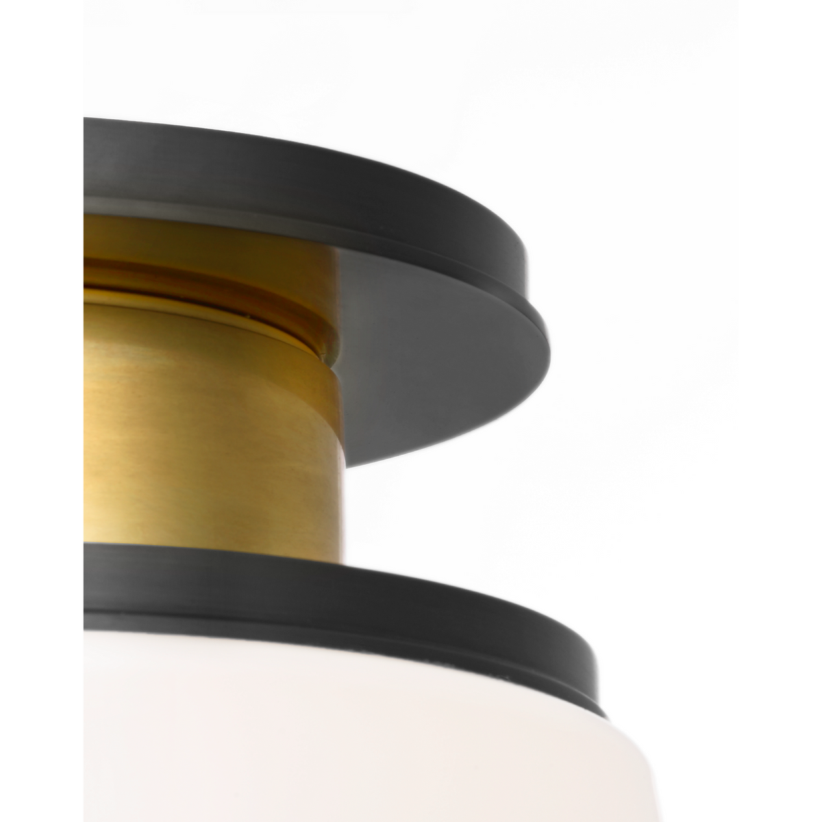 Thomas O'Brien Rally 9" Flush Mount in Bronze and Hand-Rubbed Antique Brass with White Glass W8.75" x H7"