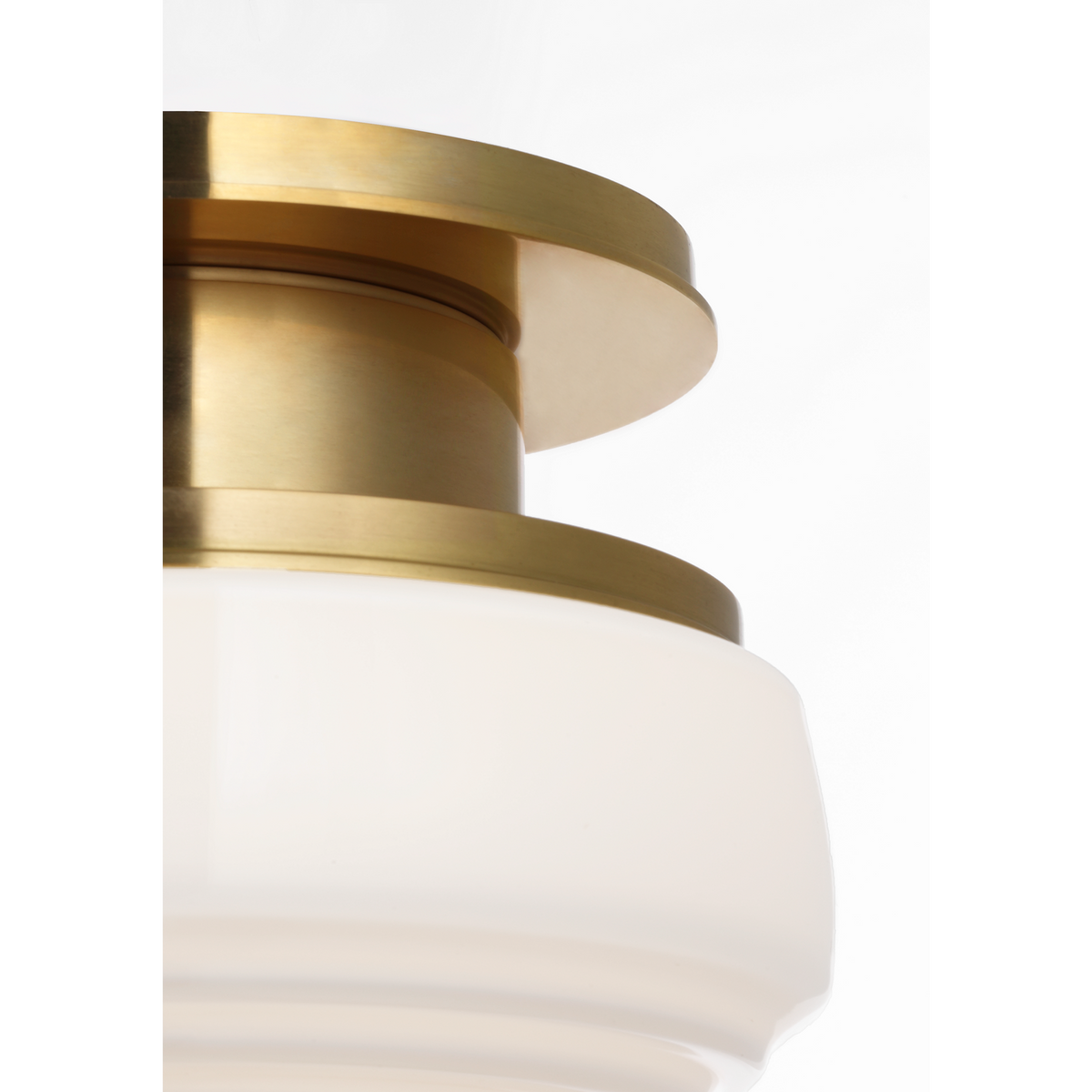 Thomas O'Brien Rally 9" Flush Mount in Hand-Rubbed Antique Brass with White Glass W8.75" x H7"