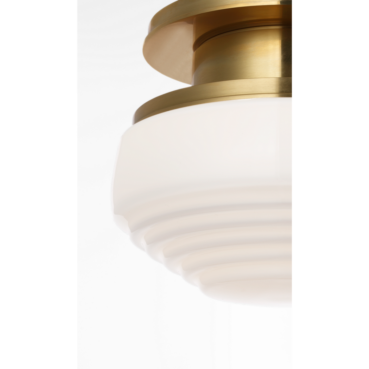 Thomas O'Brien Rally 9" Flush Mount in Hand-Rubbed Antique Brass with White Glass W8.75" x H7"
