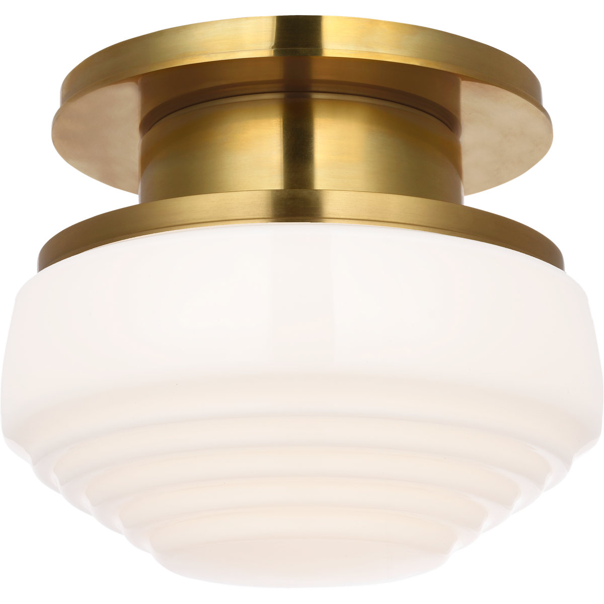 Thomas O'Brien Rally 9" Flush Mount in Hand-Rubbed Antique Brass with White Glass W8.75" x H7"