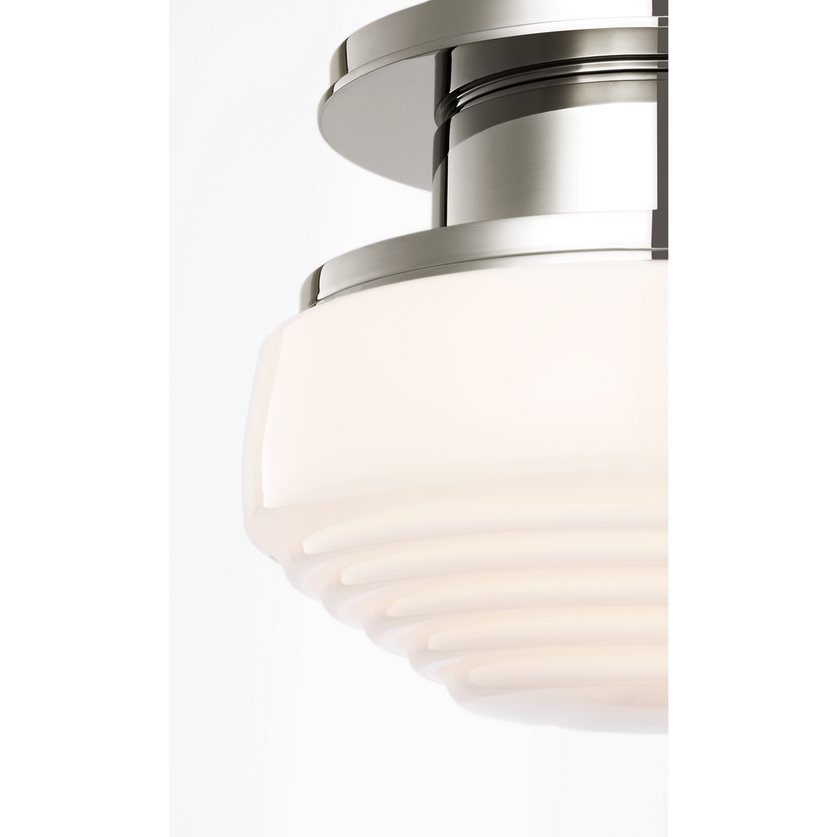 Thomas O'Brien Rally 9" Flush Mount in Polished Nickel with White Glass W8.75" x H7"