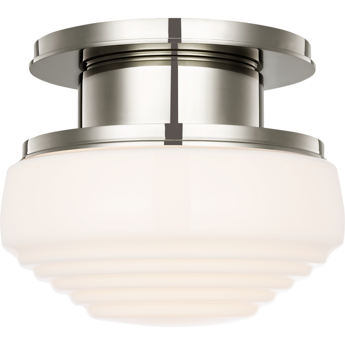 Thomas O'Brien Rally 9" Flush Mount in Polished Nickel with White Glass W8.75" x H7"