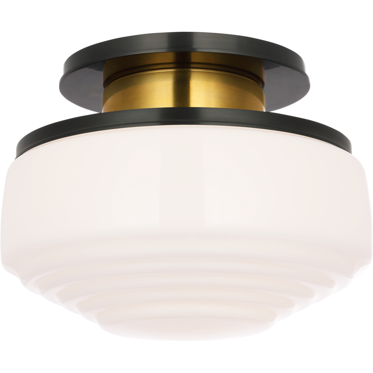 Thomas O'Brien Rally 11" Flush Mount in Bronze and Hand-Rubbed Antique Brass with White Glass W10.75" x H8"