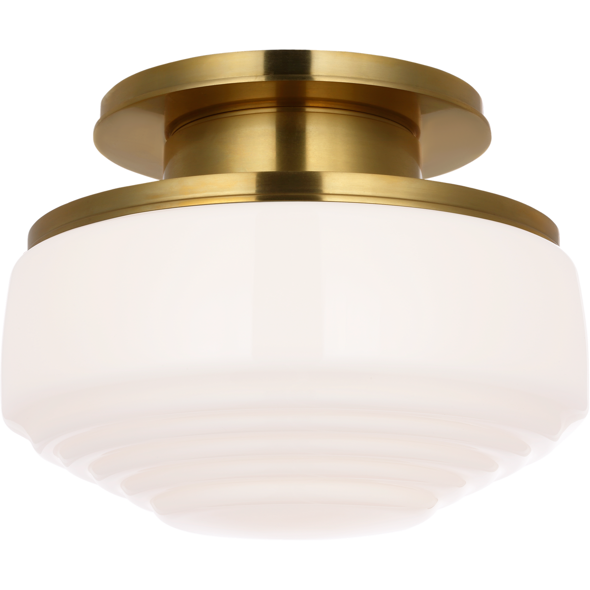 Thomas O'Brien Rally 11" Flush Mount in Hand-Rubbed Antique Brass with White Glass W10.75" x H8"