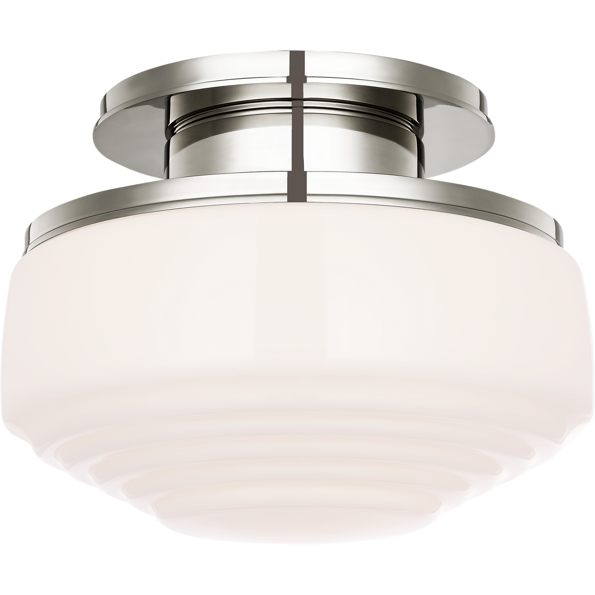 Thomas O'Brien Rally 11" Flush Mount in Polished Nickel with White Glass W10.75" x H8"
