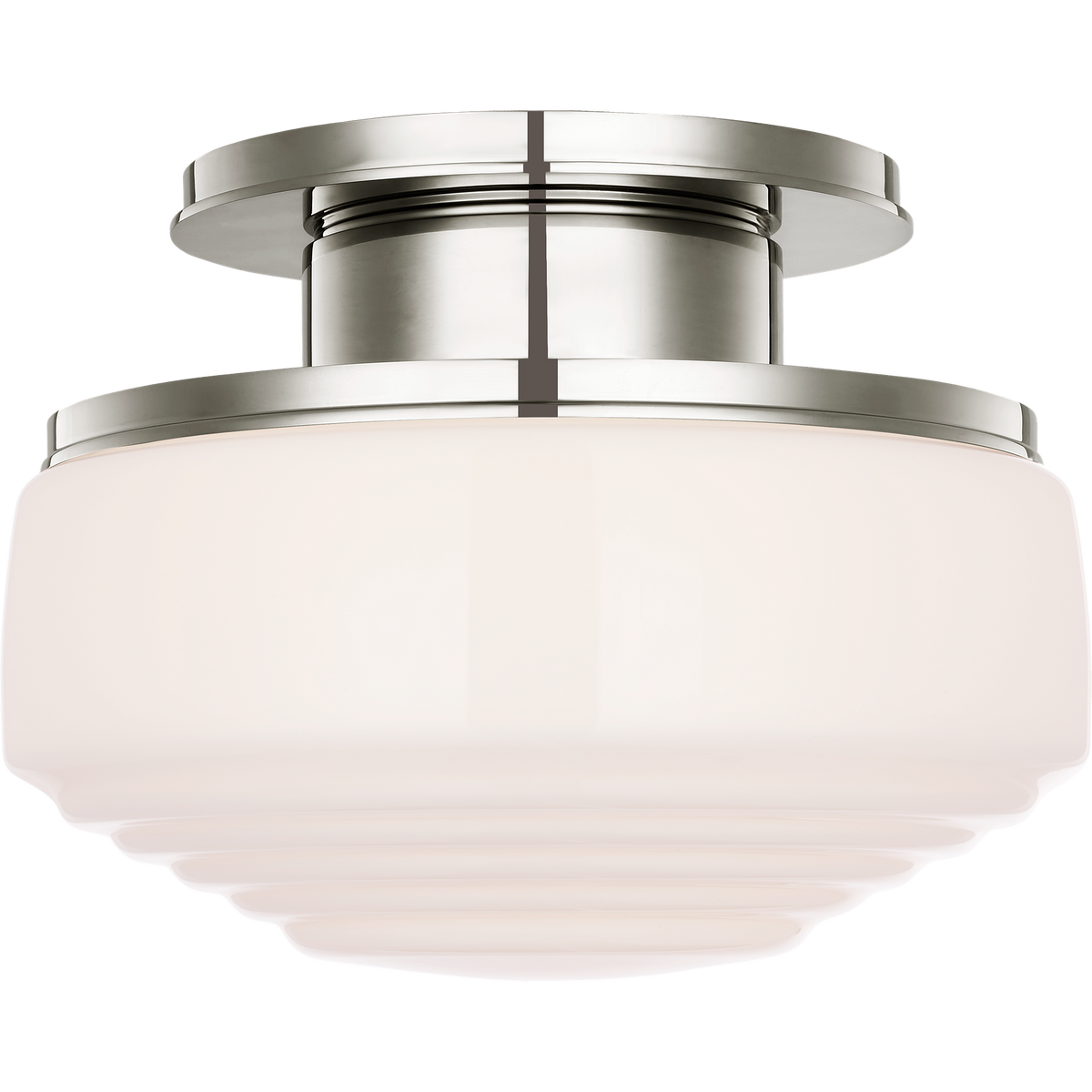 Thomas O'Brien Rally 11" Flush Mount in Polished Nickel with White Glass W10.75" x H8"