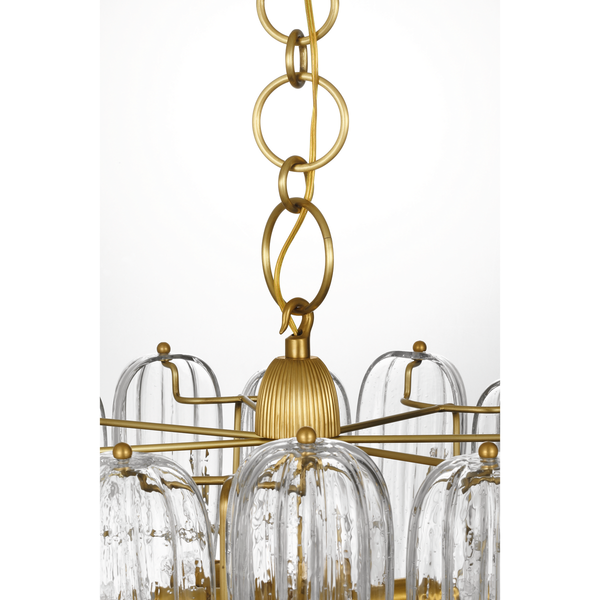 Thomas O'Brien Charmain 33" Chandelier in Hand-Rubbed Antique Brass with Seeded Glass W33.75" x H22"