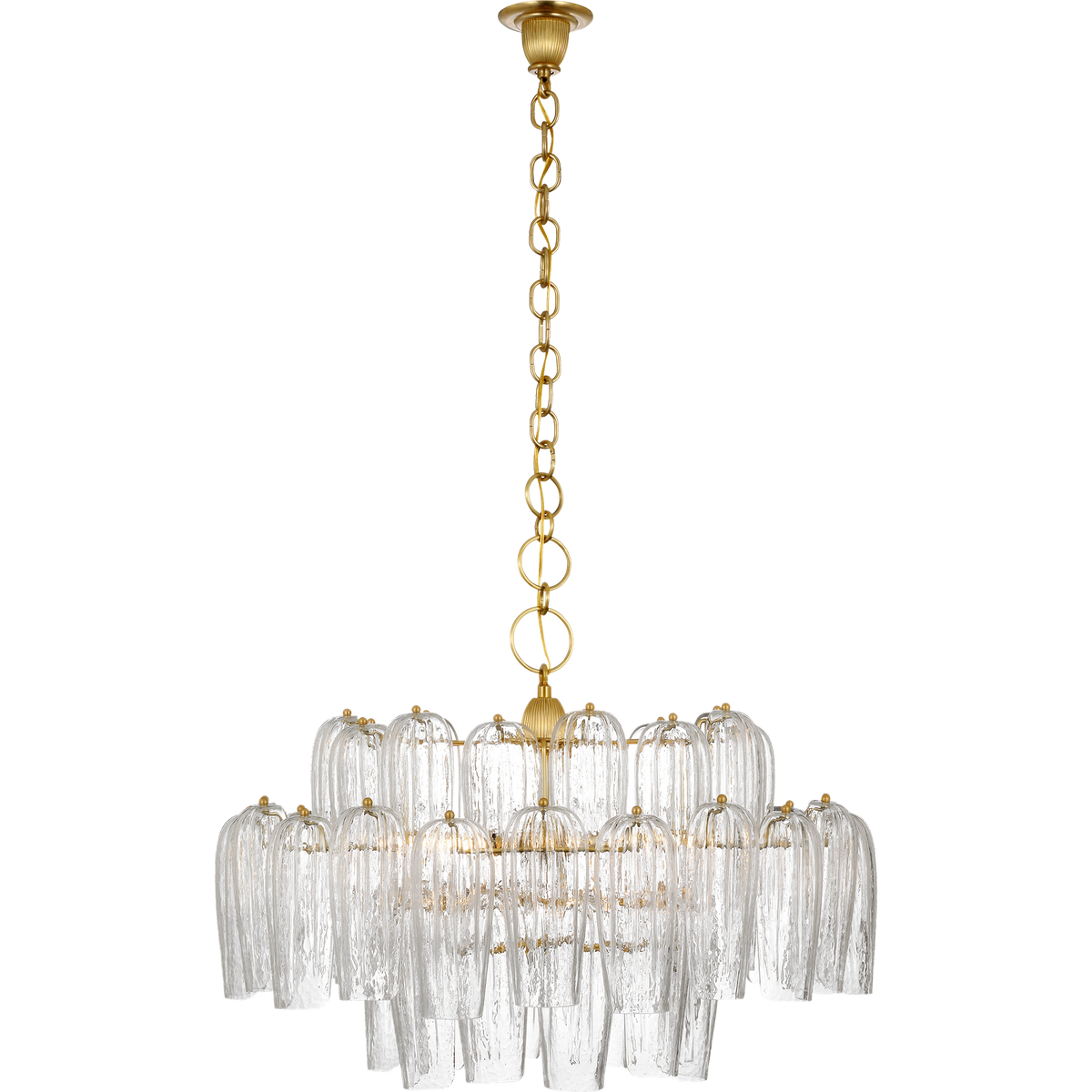 Thomas O'Brien Charmain 33" Chandelier in Hand-Rubbed Antique Brass with Seeded Glass W33.75" x H22"
