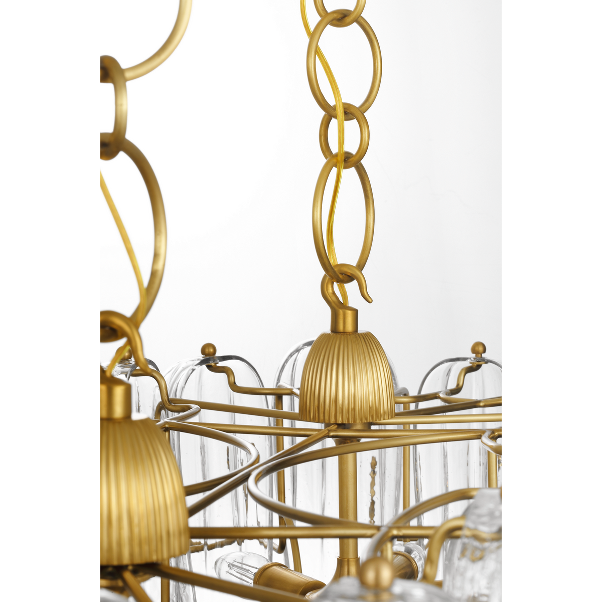 Thomas O'Brien Charmain 53" Linear Chandelier in Hand-Rubbed Antique Brass with Seeded Glass W27.25" x 53.25" x H22"