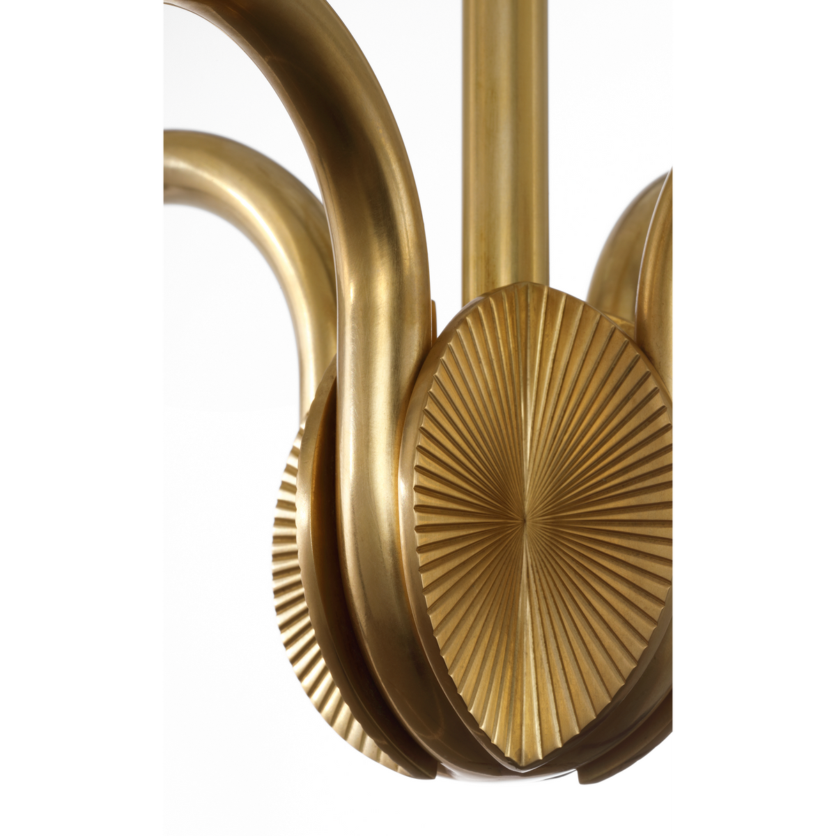 Thomas O'Brien Canto Large Four Arm Chandelier in Hand-Rubbed Antique Brass with Linen Shades W40"