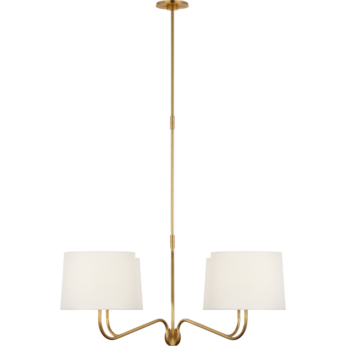 Thomas O'Brien Canto Large Four Arm Chandelier in Hand-Rubbed Antique Brass with Linen Shades W40"