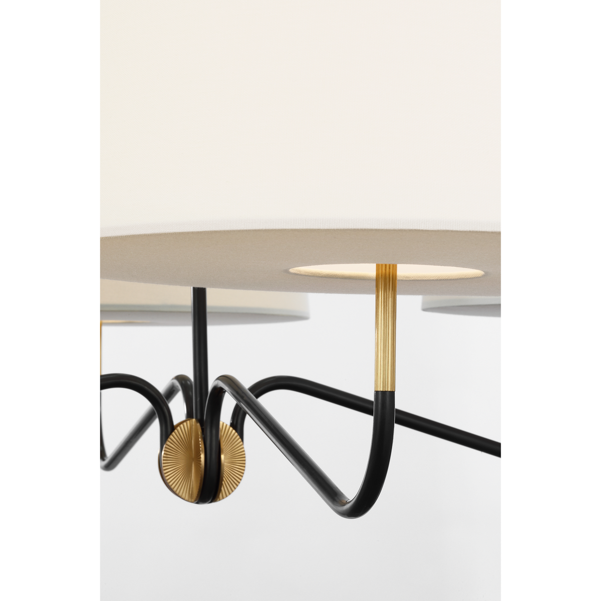 Thomas O'Brien Canto Extra Large Four Arm Chandelier in Bronze and Hand-Rubbed Antique Brass with Linen Shades W50"