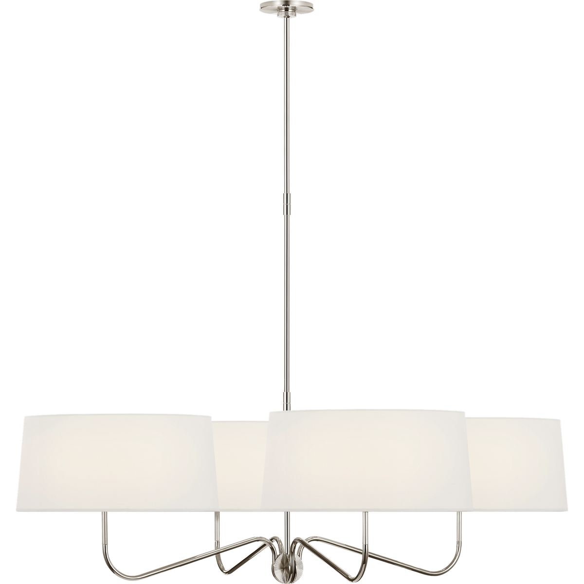 Thomas O'Brien Canto Extra Large Four Arm Chandelier in Polished Nickel with Linen Shades W50"
