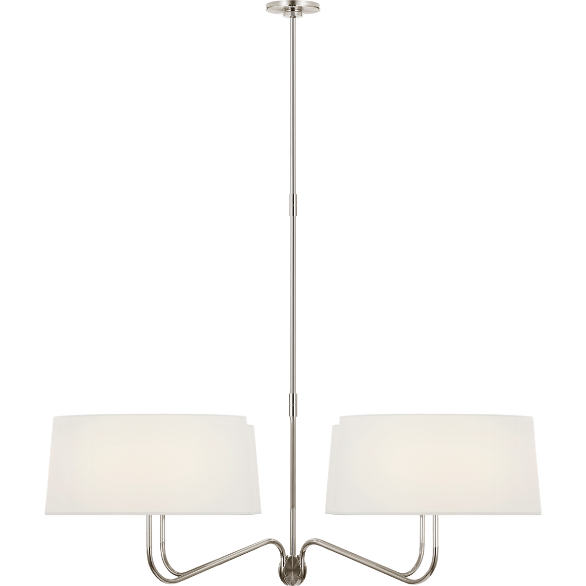 Thomas O'Brien Canto Extra Large Four Arm Chandelier in Polished Nickel with Linen Shades W50"