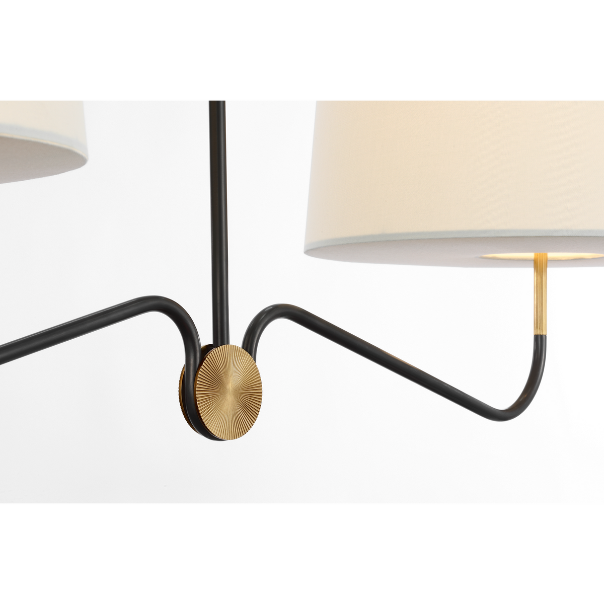 Thomas O'Brien Canto 50" Linear Chandelier in Bronze and Hand-Rubbed Antique Brass with Linen Shades W17" x 50"
