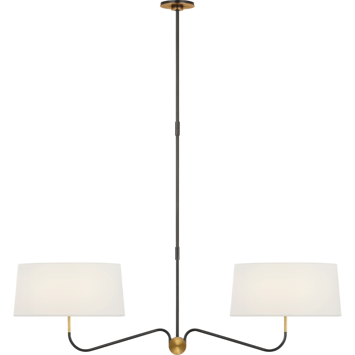 Thomas O'Brien Canto 50" Linear Chandelier in Bronze and Hand-Rubbed Antique Brass with Linen Shades W17" x 50"