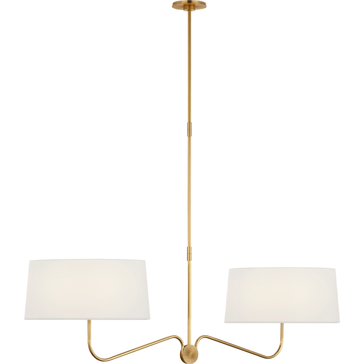 Thomas O'Brien Canto 50" Linear Chandelier in Hand-Rubbed Antique Brass with Linen Shades W17" x 50"