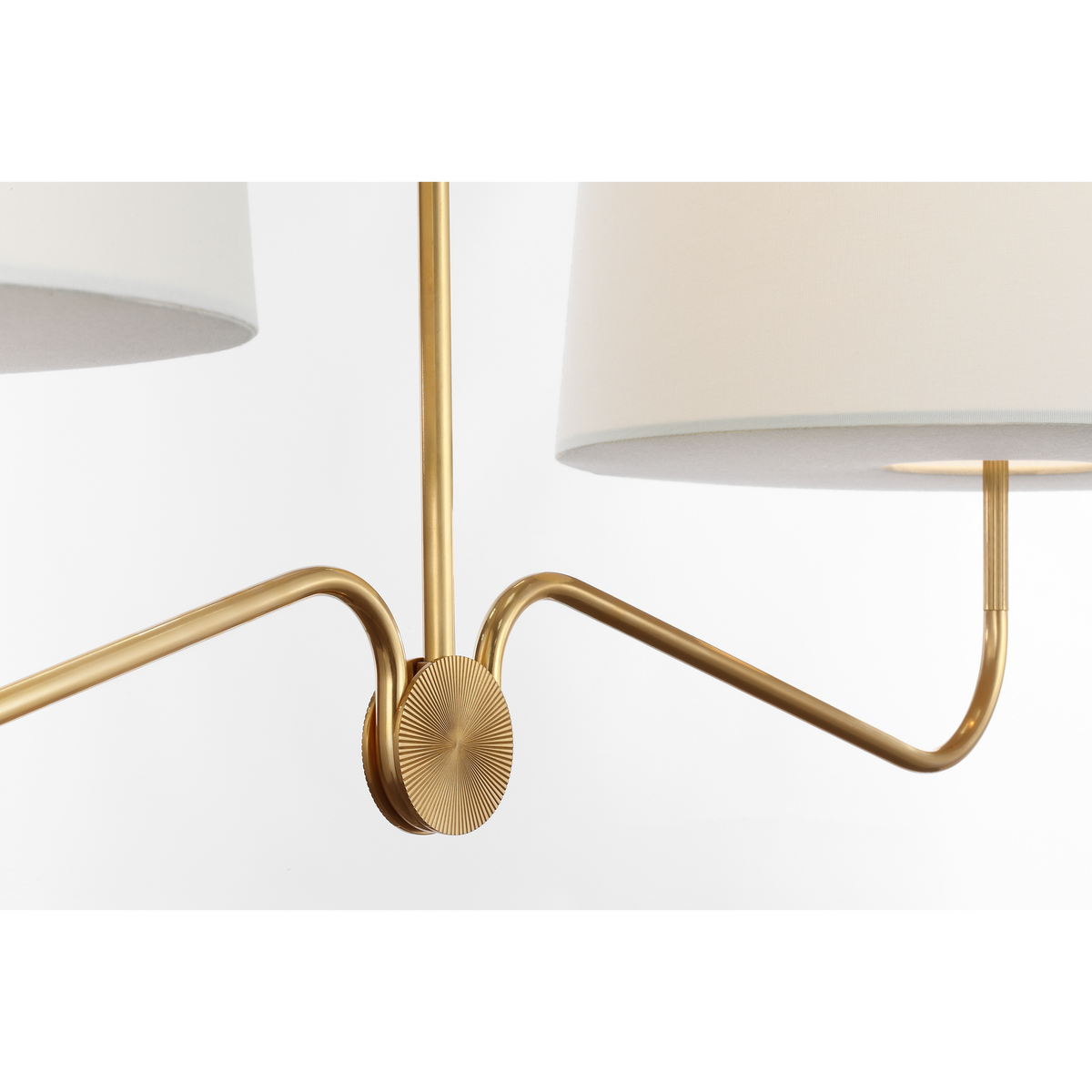 Thomas O'Brien Canto 50" Linear Chandelier in Hand-Rubbed Antique Brass with Linen Shades W17" x 50"
