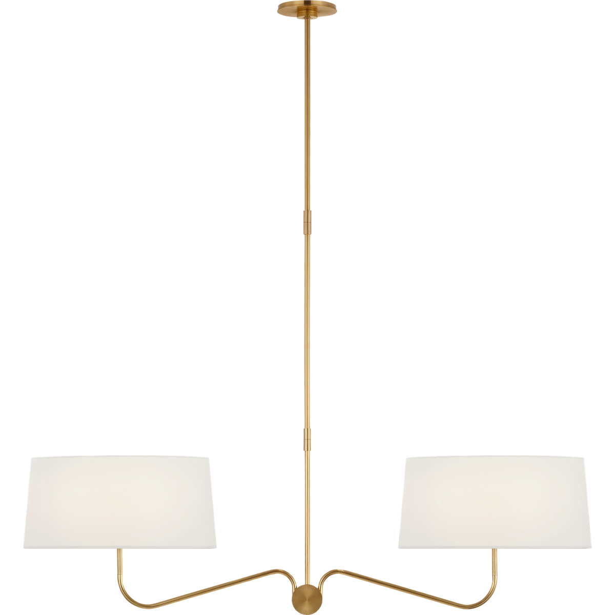 Thomas O'Brien Canto 50" Linear Chandelier in Hand-Rubbed Antique Brass with Linen Shades W17" x 50"
