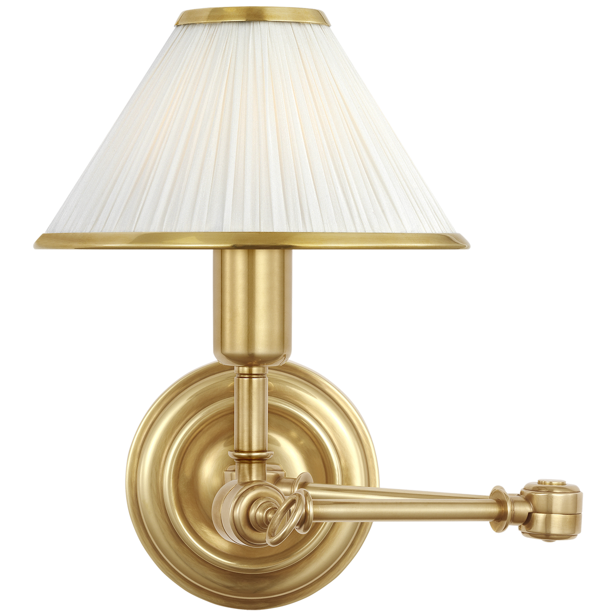 Ralph Lauren Anette Swing Arm Sconce in Natural Brass with Silk Pleated Shade W7.25" x H10.75" x E7.25 - 17.75"