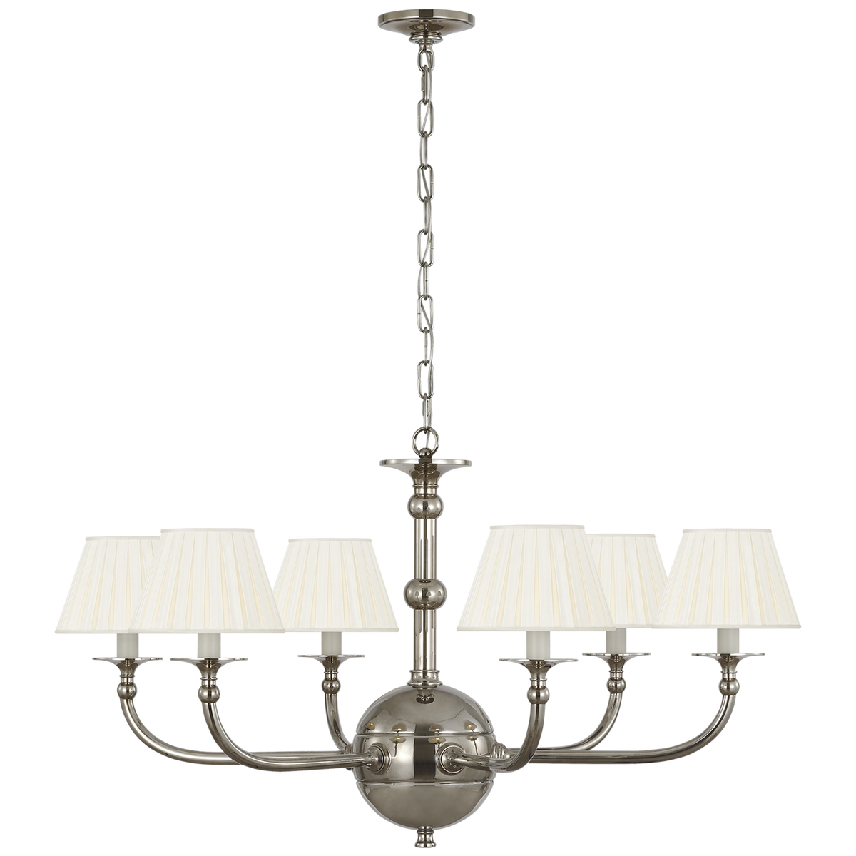 Ralph Lauren Embers 41" Chandelier in Butler's Silver with Silk Box Pleat Shades W41.25" x H22.75"