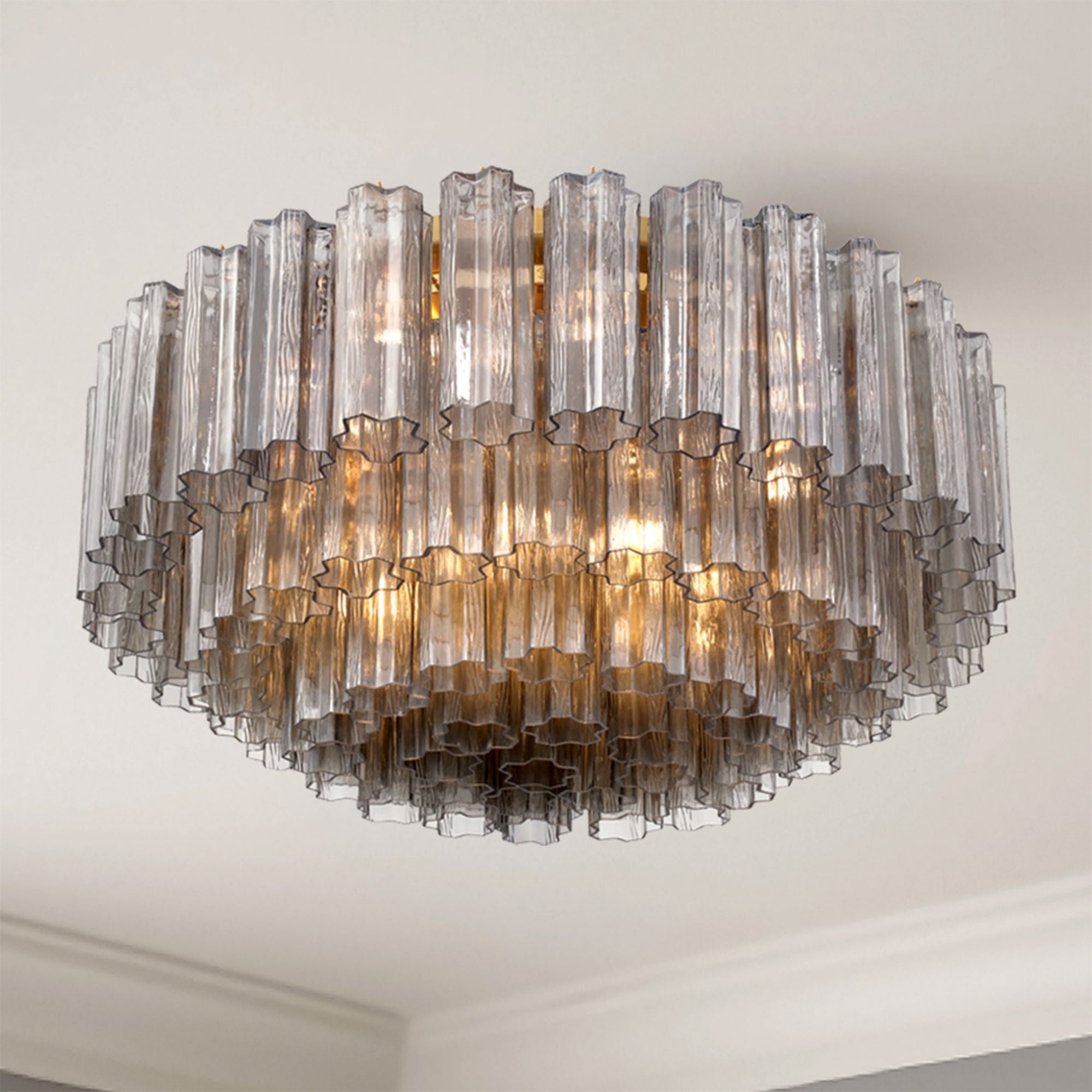 Addis 32'' Aged Brass Flush Mount Gray 32"W x 14.5"H x 32"D